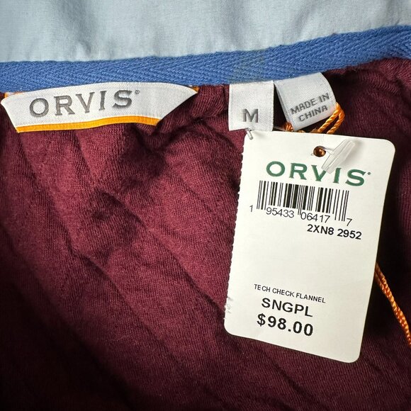 Orvis Women's Tech Check Quilted Flannel 1/4 Snap Sweatshirt, Sangria Red‎ - Picture 8 of 11